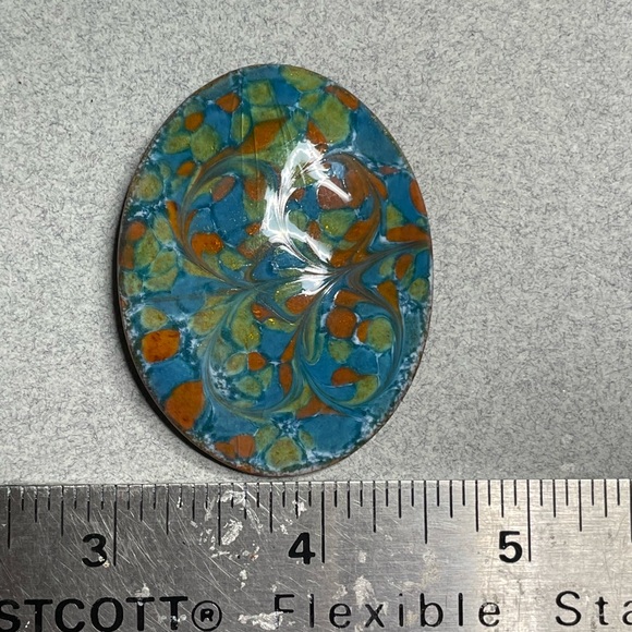 Copper Enamel Vintage Brooch Inga Carlson Blue Green Gold Swirl - Picture 7 of 7